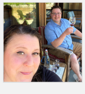 Sara & Travis enjoying wine on the porch